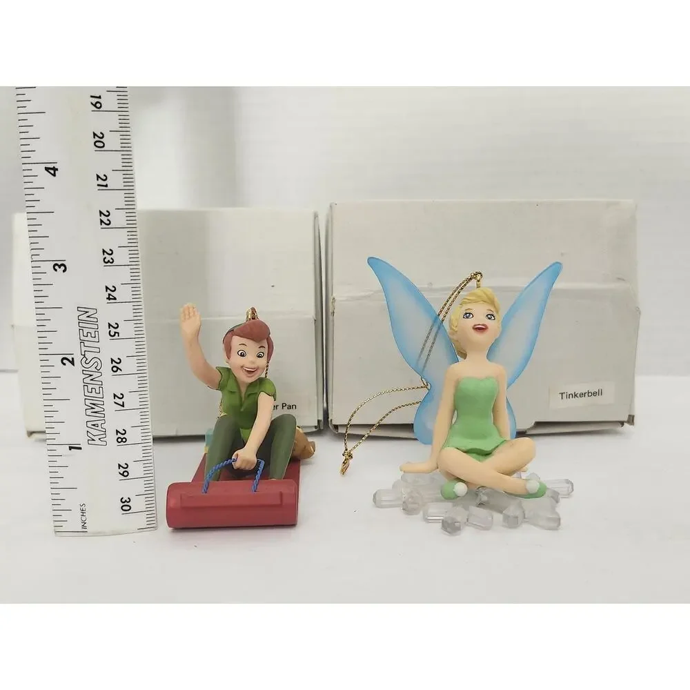 Vintage Disney Peter Pan & Tinkerbell Christmas Ornament Pair Boxed Tree Set